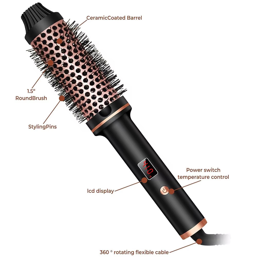 Thermal Brush Ceramic Ionic Curling Brush 1.5 Inch Heated Curling Iron Volumizer Dual Voltage Travel Hair Curler Curling Comb